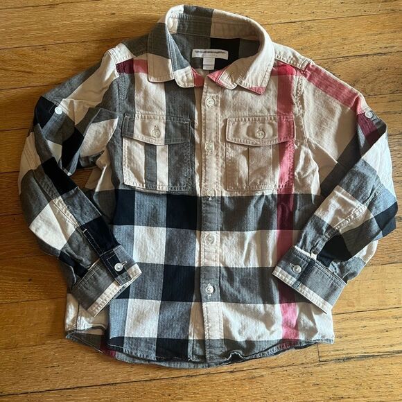 Burberry Black and Gray Button Down Shirt Classic Plaid Design - Picture 1 of 4